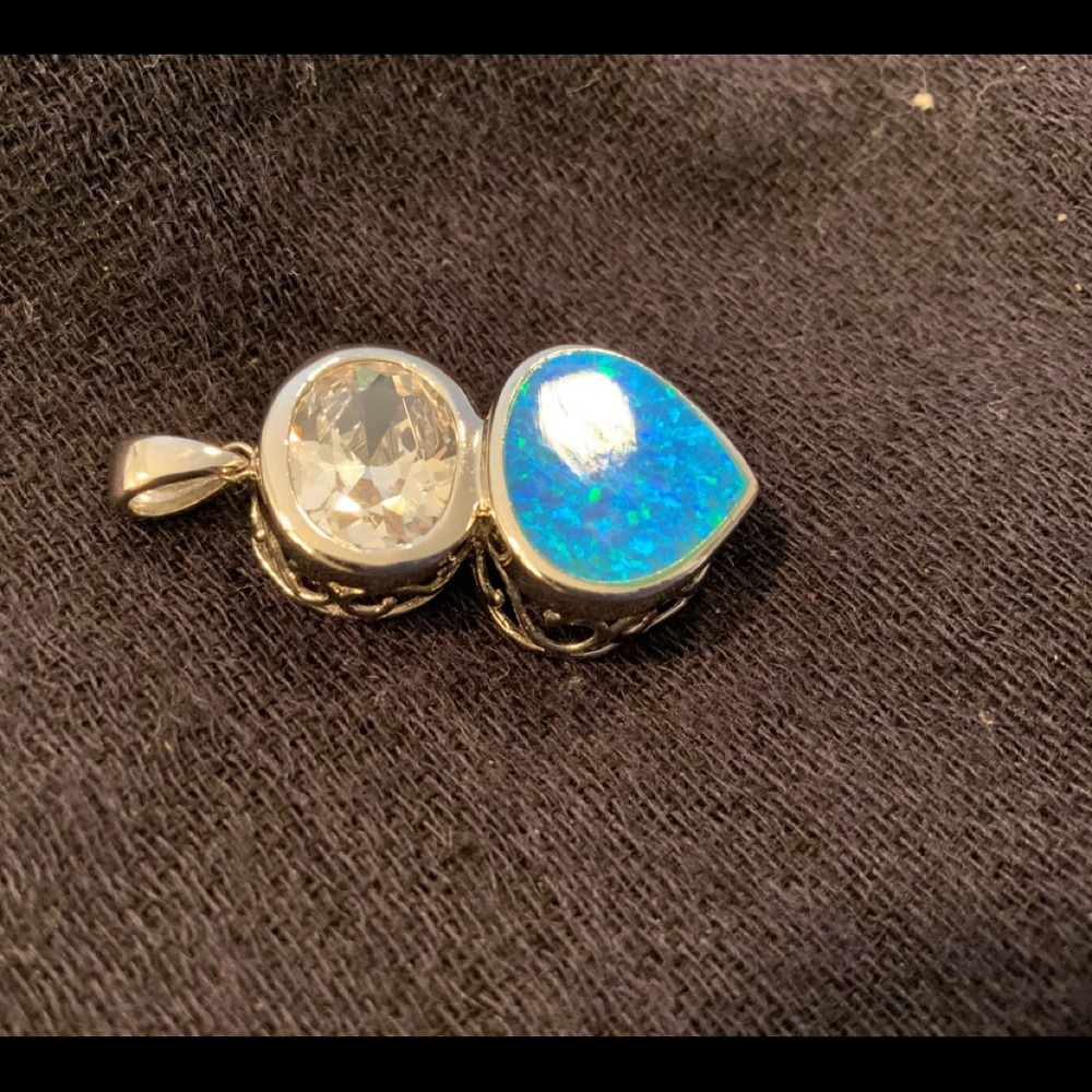 Crystal & opal pendent in sterling silver.